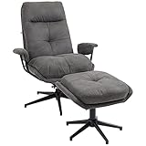 HOMCOM Relaxsessel mit Hocker, TV-Sessel mit Drehbarem Fuß, Fernsehsessel mit Liegefunktion für Wohnzimmer, Schlafzimmer, bis 150 kg Belastbar, Polyester, Stahl, Dunkelgrau