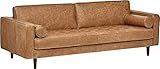 Rivet Moderner Polsterhocker, Leder und Schaumstoff, 91,4 cm, Cognac Mid-Century modern Sofa, 86.6' w/Pillows Cognac