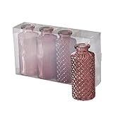 BLOOMINGHOME Vase 4er-Set Glas Rosa/Altrosa Höhe 14 cm | Blumenvasen, Flaschenform, Dekovasen, Hochzeit, Geschenk, Glasflaschen, Glasvasen, Tischdeko, Dekoration, Home Trend