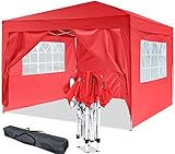 TOOLUCK 3x3m Pavillon Faltbar Partyzelt Faltpavillon Wasserdicht Stabil Gartenpavillon Popup Pavillon mit 4 Seitenteilen, Rot