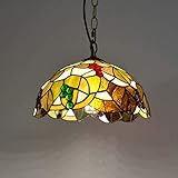 OKEZZI Kronleuchter, Buntglas-Pendelleuchte im Tiffany-Stil, Vintage-LED-Unterputz-Deckenlampen mit braunem Schirm für Wohnzimmer, Esszimmer, Schlafzimmer (12 Zoll)