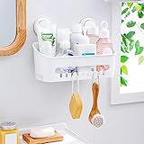 Saterkali Duschkorb Wandmontage ohne Bohren abnehmbarer Kunststoff Organizer Saugnapf Badezimmer Caddy Duschregal Badezimmer Regal Badezimmer Regal Organizer für Badezimmer Dusche Küche Weiß