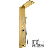 Happybuy 5 in 1 Duschsäule Kopfbraus Regenduschensäule Edelstahl Hydromassage Wasserfall Handbrause(Gold,Separate)