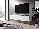 Furnix TV Kommode Zibo Fernsehschrank B160 x H34 x T34 cm - TV-Schrank hängender Lowboard Sideboard, 2 Ablagen mit Klappen, max. Belastung bis 30 kg, Wandmontage, Glänzend Weiß