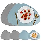 OZYAN 8er Set Tischsets abwaschbar,Abwischbar Lederoptik Platzset und Untersetzer,Wasserdicht PVC Platzdeckchen Tischset für Hause Küche Restaurant und Hotel,45x36cm,Beige/Grau.