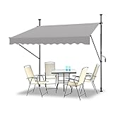 XMTECH Klemmmarkise Gelenkarmmarkise Balkonmarkise ohne Bohren, UV-Schutz Klemmmarkise mit Handkurbel, Höhenverstellbar Markise für Garten Terrasse - 300 x 120 cm, Grau