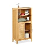 Relaxdays Badezimmerschrank Bambus, HBT: ca. 92 x 50 x 25 cm, Badschrank mit Türen in Lamellen-Optik, natur, 1 Stück