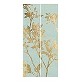 Schiebegardinen Set Goldene Blätter Türkis II 2 Flächenvorhänge je 250x60cm