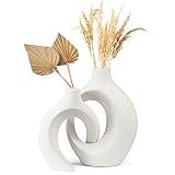 Keramik Vase Weiß Matt, 2er Set Keramik Vase Für Pampasgras, Vase Mit Loch Weiss Boho Zur Lagerung Von Trockenblumen& Frische Blumen, Blumenvase Deko Wohnzimmer, Schlafzimmer, Aesthetic Hohle Vasen