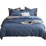 AShanlan Bettwäsche Set 140x200 cm Blau Grau Uni Einfarbig Wendebettwäsche 100% Weiche Angenehme Mikrofaser - 1 Bettbezug 140 x 200 cm + Kissenbezüge 70 x 90 Reißverschluss