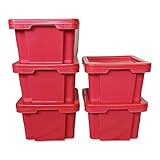 5er-Set Aufbewahrungsbox Spielzeugkiste Kunststoffbox Box mit Deckel stapelbar, für Lebensmittel, PP-Kunststoff, 20 L, 43x35x23 cm (rot)