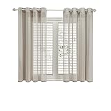 Topfinel Gardinen mit Ösen 160x140cm (HxB) 2er Set Beige Voile Vorhänge Transparente Gardine für Wohnzimmer Schlafzimmer
