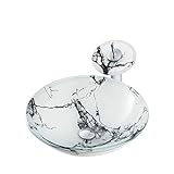 HomeLava Gehärtetes Glas Waschbecken Rund Waschbecken Set Weiß Marmor Optik Aufsatzwaschbecken mit Wasserfall Wasserhahn und Ablaufgarnitur 42x14.5cm