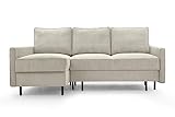 BETTSO -Ecksofa mit Schlaffunktion und Bettkasten - Scandinavian Design Couch, Sofagarnitur, Couchgarnitur, Polsterecke,Cord Stoff-Emma Sand