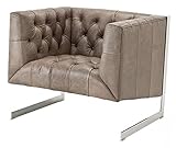 Casa Padrino Chesterfield Luxus Echt Leder Sessel Manhattan Vintage Leder Grey - Club Sessel