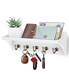 buways Schlüsselhalter für Wand-Bauernhaus schlüsselbrett holz für Wand mit 5 rustikalen Schlüsselhaken,Wand-key holder mit Regal Dekor für Haus Eingang(Weiss)