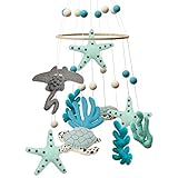 Glaciart One Ocean Kinderzimmer-Mobile - Bunte Dekoration für Krippe, Babyzimmer - handgefertigt, kindersicheres Holz, Filz, Wolle - Ozean-Themen-Dekoration für Mädchen und Jungen – 25 x 76cm