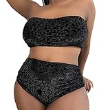 Kviklo Frauen Neuer reizvoller Plus Größen-Badeanzug-Badeanzug-Samt-Fester Leopard-Bandeau-Bikini-Badeanzug mit hoher Taille Bikini Blau