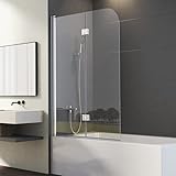 Duschwand für Badewanne 2-teilig 110x140cm Silber Doppelfaltflügeltür Duschtrennwand mit 5mm Nano Glas, Trennwand Faltbar Badewannenwand Sicherheitsglas Badewannenaufsatz Dusche