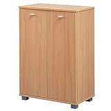 Design Schuhschrank Nimes modern Holz Buche 12 Paar Schuhe 4 Fächer 2 Türen | Schuhregal 60 x 90 x 35 cm platzsparend | Schuhkommode Flurschrank mit Ablage