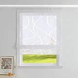 CORLIF Raffrollo Ausbrenner Gardinen Küchen Raffgardinen Landhaus Transparente Bändchenrollo mit Wellenmuster Kurzvorhang Modern Rollos mit Klettband Weiß BxH 80x140 cm 1 Stück