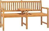 KOIECETA Teak Massiv Gartenbank 3-Sitzer mit Tisch Klapptisch Sitzbank Parkbank Holzbank Massivholzbank Bank Gartenmöbel Terrassenbank Balkonbank 150cm