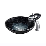 TONPOP Badezimmer-Waschbecken, Aufsatzwaschbecken aus gehärtetem Glas, Aufsatz-Wasserhahn-Set, geeignet für Zuhause/Hotel (Größe: A) ()