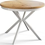 alpimeble Runder Tisch 100 cm / 180 cm Berg | Klappbarer Tisch | Küchentisch | Esszimmer Tisch | Esstisch | Wohnzimmertisch | Zimmertisch | Moderner Tisch | Weiße Metallbeine | Ausziehbar | Lancelot