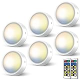 Dimmbar LED Spot Batterie mit Fernbedienung, Kabellos Vitrinenbeleuchtung LED Spots Batteriebetrieben Schrankbeleuchtung zum Kleben Unterbauleuchte küche LED Rund Ohne Kabel Schranklicht Regal Licht