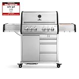 BURNHARD EARL 4-Brenner Gasgrill Edelstahl inkl. Heckbrenner, mit Gusseisen Grillrost & inkl. stabiler Abdeckhaube, Seitenkochfeld mit Infrarot Keramikbrenner