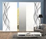 Home Fashion 95575 | 5er-Set Schiebegardinen FERROL | blickdichter Dekostoff & transparenter Halborganza | 5X jeweils 245x60 cm | Farbe: (grau)