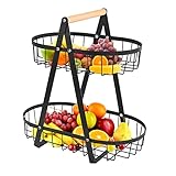 THATSRAD 2 Stöckig Obst Etagere Schwarz Obstetageren Etagere Früchte Obstkorb Bbstschale Etagere Obst und Gemüse Schüssel Abnehmbarer Obsthalter Regal mit Schraubendreher Etagere für Obst Küche Lager