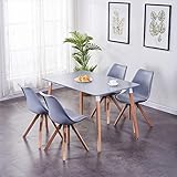GOLDFAN Esstisch mit 4 Stühlen Küchentisch Wohnzimmertisch Holztisch Tisch Set Stuhl mit Kissen für Wohnzimmer Küche Büro Grau