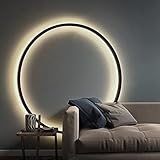 ZEHUILT Minimalistische Kreis Wandleuchte Moderne LED-Hintergrund Dreifarbiges Dimmen mit USB-Stecker Nachttischlampe Wandlampen Wohnzimmer Couchtisch Wandleuchte Beleuchtungsleuchte,80cm