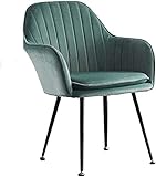 Moderne Esszimmerstühle aus Samt, Sessel mit Beinen und Metallrückenlehne für Wohnzimmer, Schlafzimmer, Küche, Möbel, Esszimmerstühle (Farbe: Hellgrün)