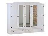 Dynamic24 5-türiger Kiefer Kleiderschrank New Mexico mit Spiegel Weiss