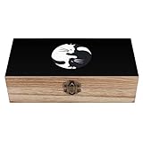 OTRAHCSD Quadratische Holzkiste, schwarze Katze und weiße Katze Holzaufbewahrungsbox, dekorative Holzkiste für Sammlerstücke