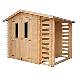 TIMBELA Gartenhaus Holz Mit Brennholzschuppen M386C+M386G - Geräteschuppen Holz mit Boden Imprägnierte B272xL206xH218 cm/ 3,53 + 0,97 m2 Lagerschuppen - Fahrradgarage Holz Wasserfestes Dach