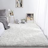 YIHAIC Faux Lammfell Schaffell Teppich Kunstfell in Super weich Lammfellimitat Imitat Fellteppich für Schlafzimmer Boden Wohnzimmer Home Decorator Teppich Bettvorleger Sofa Matte (Weiß, 80 x 180 cm)