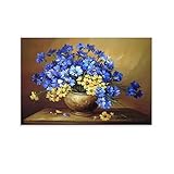 HOWDA Wanddekoration Wandbilder Ästhetisches Stillleben mit blauen Blumen Bild Gemäldewerk Bauernhaus Dekor Leinwand Wand Bilder leinwand bilder poster & kunstdrucke Wand Bilder (40x60cm Kein Rahmen)