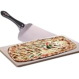 SANTOS Pizzaset - 2 Teilig - Geschenkset - Pizzastein XXL & Pizzaheber - Backofen, Kohlegrill & Gasgrill - ideal für Pizza & Flammkuchen - Geschenkpaket