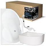 'aquaSu® Komplettset Sitz-Badewanne 150 x 100 cm | Raumsparwanne loPa | rechte Ausführung | Wannenträger | Excenter-Ablaufgarnitur | Überlaufschutz | Acryl-Badewannen-Set | Weiß | 83253 3