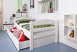 Einzelbett/Funktionsbett 'Easy Premium Line' K1/n/s inkl 2 Schubladen und 2 Abdeckblenden, 90 x 200 cm Buche Vollholz massiv weiß lackiert