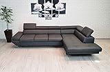 Quattro Meble Dunkelgraues Echtleder Ecksofa Varsovia Pik 305 x 193 cm Sofa Couch mit Schlaffunktion und Kopfstützen Echt Leder Eck Couch viele Farben (Ecke Rechts 305 x 193 cm)