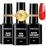 TOMICCA Base und Top Coat UV Nagellack Set,3 x 15ml Shellac Gel UV,Enthält Matte Top Coat,No Wipe Top Coat und Base Coat Set, für alle UV Gel Nagellacke