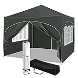 WOLTU Pavillon, Faltpavillon 3x3 m, mit 4 Seitenwänden, Partyzelt wasserabweisend UV-Schutz 50+, höhenverstellbarer Gartenpavillon, mit Tragetasche, für Outdoor Garten Camping Grau