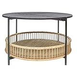 Runder Couchtisch im Landhausstil, Boho-Akzent-Couchtisch mit Rattanrahmen, Cocktailtisch for Esszimmer, Wohnzimmer, Sofa, Schlafzimmer, Balkon (Color : Black, Size : 74 * 74 * 47cm)