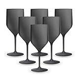 BRYNA - 6-teiliges Set Croissants Gläser 25 Cl aus Polycarbonat (Hartkunststoff), 100% italienisches Design, Unzerbrechliche Gläser, wiederverwendbare und spülmaschinenfeste Weingläser, Schwarz
