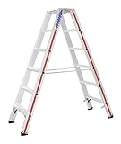 Hymer Stufenstehleiter 2x6 Sprossen (beidseitig begehbar, verstärkte Stufen, massive Gelenke, Spreizsicherung) 802412