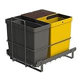 LM 64/3a Einbau Mülleimer ausziehbar mit 3 Abfalleimer (1x11L, 2x8L) in Farben anthrazitgrau, gelb, braun - Trio Mülltrennsystem für die Küche Unterschrank- Korbauszug anthrazit 32,8 x 43,3 x 35,4cm